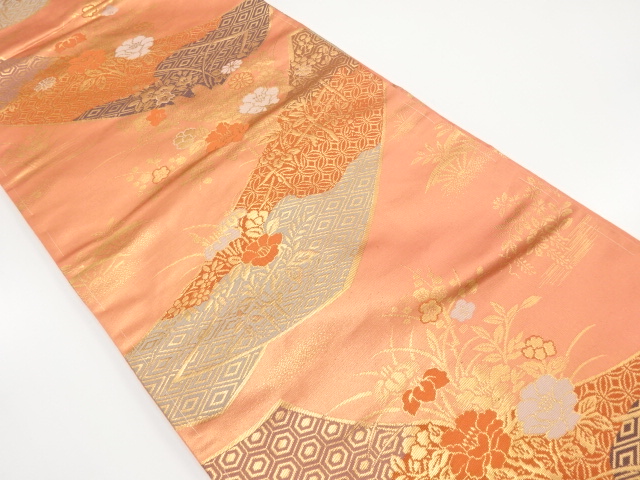 短冊に古典柄・花模様織り出し名古屋帯